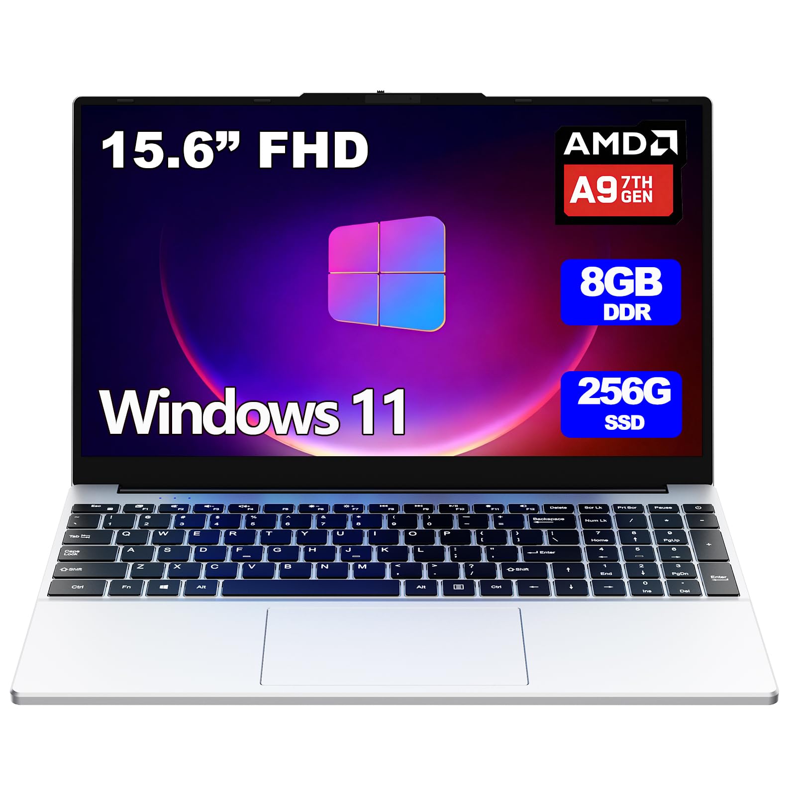 15.6-inch Laptop,8GB DDR 256GB SSD Expandable to 1TB,Portable Laptop Computer,CP