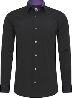 Rusty Neal Men's High Quality Slim Fit Long Sleeve Stretch Contrast Shirt Leisure Shirt