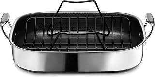 HexClad Hybrid Nonstick Extra Large Roasting Pan with Rack, Dishwasher and Large Oven Friendly, Compatible with All Cooktops