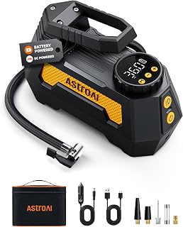 AstroAI H2 Pro Cordless Tire Inflator Portable Air Compressor 12VDC Battery | Dual Power Supply Auto Shut-Off Digital Pressure Gauge Fast Inflation Air Pump for Cars Motorcycles Bikes Ball Gift Yellow