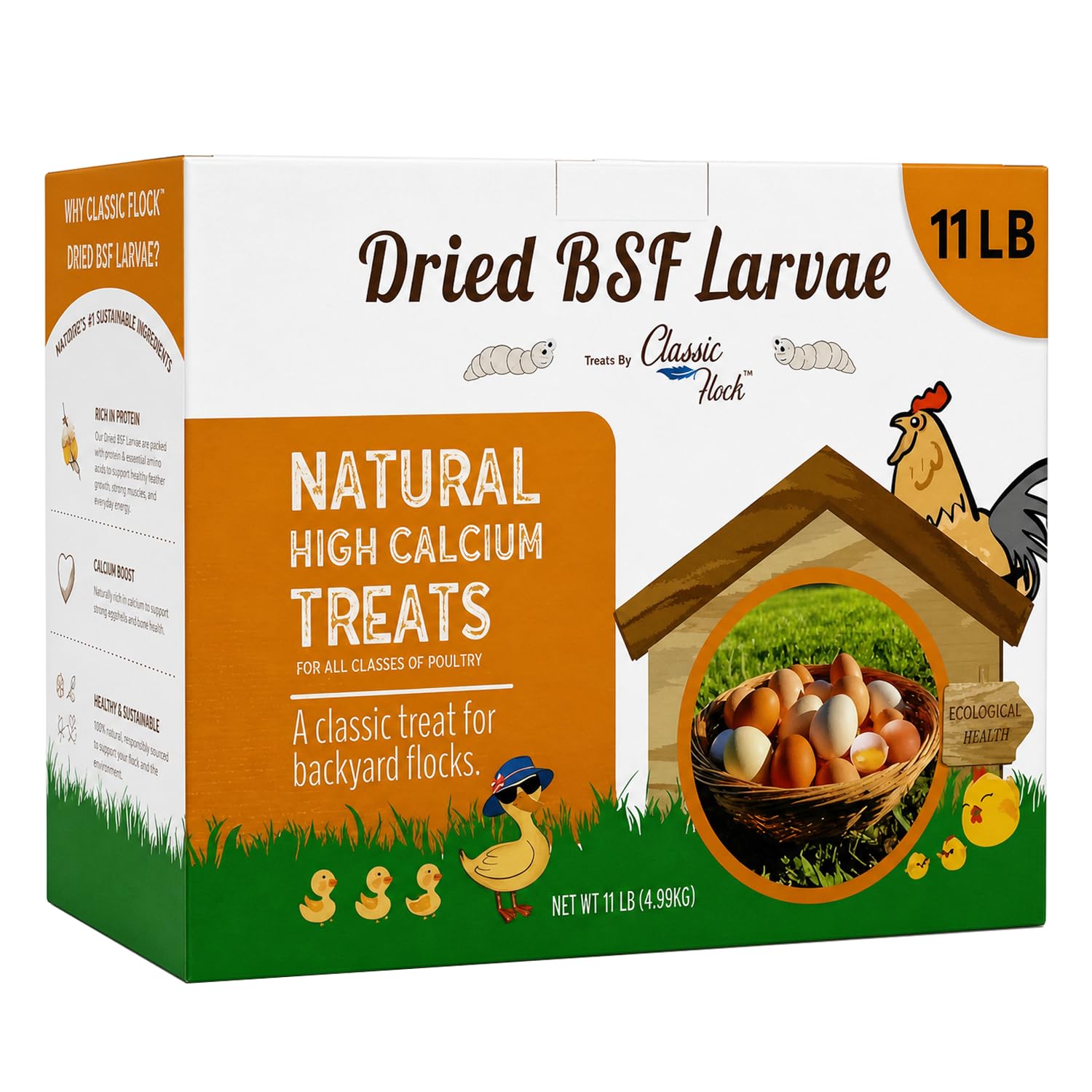 Classic Flock 11 LB Dried Black Soldier Fly Larvae for Chickens, Bulk | High Pro