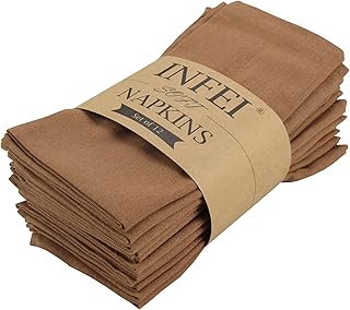 Plain Cotton Blend Linen Thin Cloth Napkins Pack of 12 (40x40cm) for Event and Home Use (Coffee)