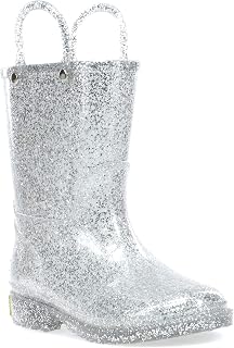 Western Chief Girl's Glitter Waterproof Rain Boot with Easy Pull on Handles, Perfect Lightweight Rain Boots for Kids