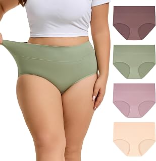 INNERSY Women's Plus Size XL-5XL Full Coverage Underwear High Waisted Cotton Panties 4-Pack
