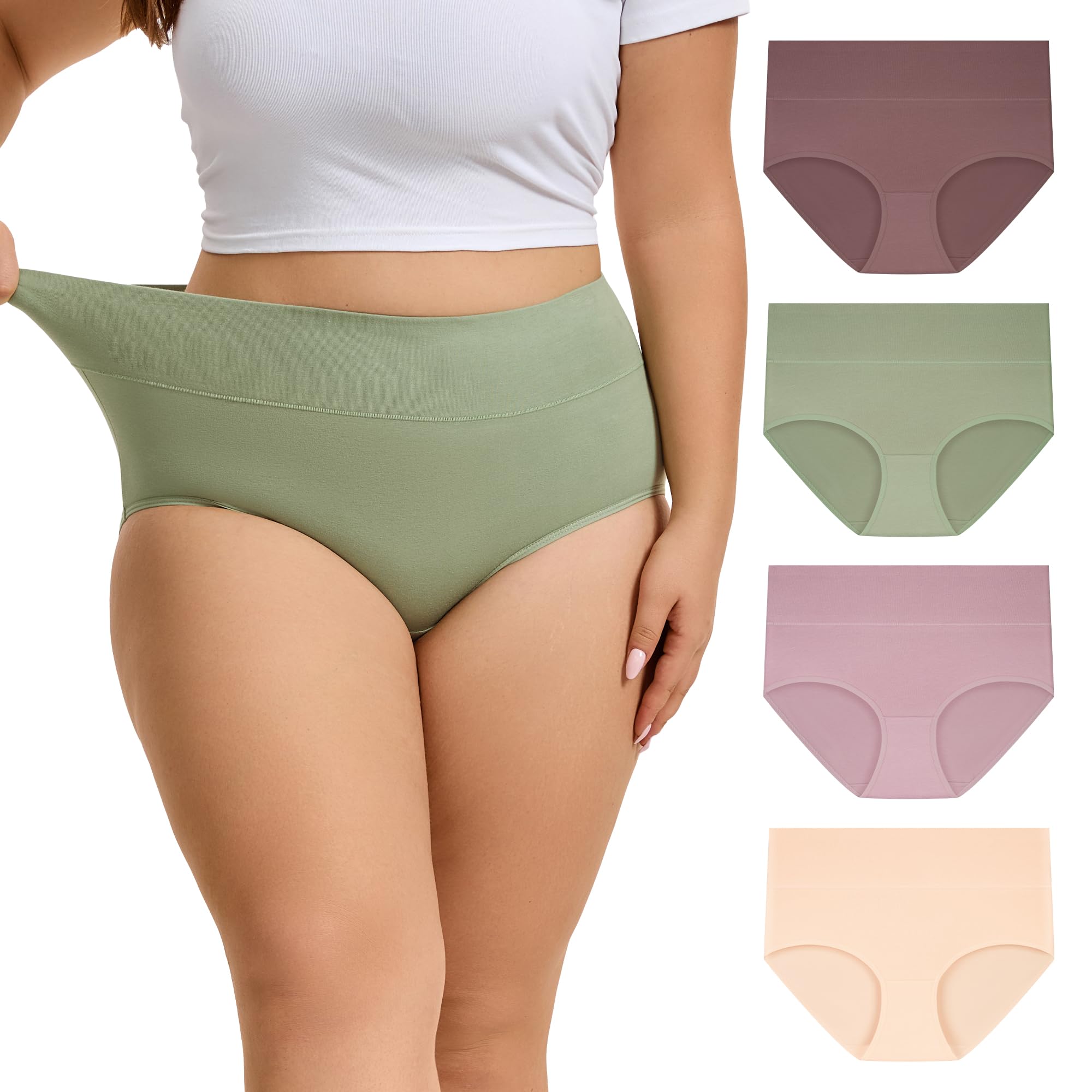 INNERSY Women's Plus Size XL-5XL Full Coverage Underwear High Waisted Cotton Pan