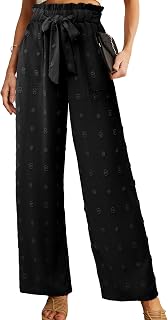 IWOLLENCE Women High Waist Palazzo Pants, Adjustable Knot Ankle Wide Leg Trousers Pockets Beach Vacation Lounge Office