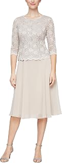 Alex Tea Length Sequin Mock Dress (Petite And Regular) Women's Special Occasion Dress