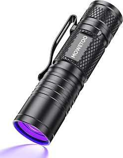 MOWETOO UV Torch Rechargeable, 395nm Zoomable LED Black Light Flashligt | rechargeable USB-C, zoomable focus, IP65 waterproof, aluminium, pocket clip, pet urine testing, banknote inspection