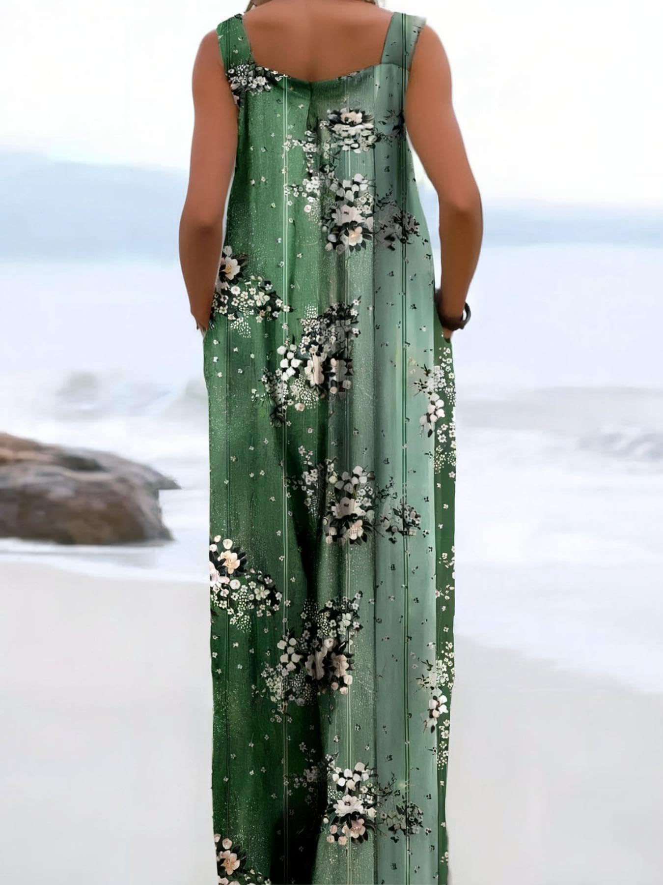 Women Overalls Loose Elegant Overalls Plus Size Floral Print Casual Wide Leg Ove