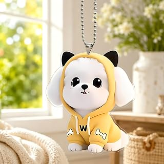 Yellow Cat Food Cute Puppy Acrylic Hanging Ornament with Chain, Printed Hanging Charm for Car Rear View Mirror, Keychain, Backpack, Sweet Gift for Dog Lovers/GJ-124