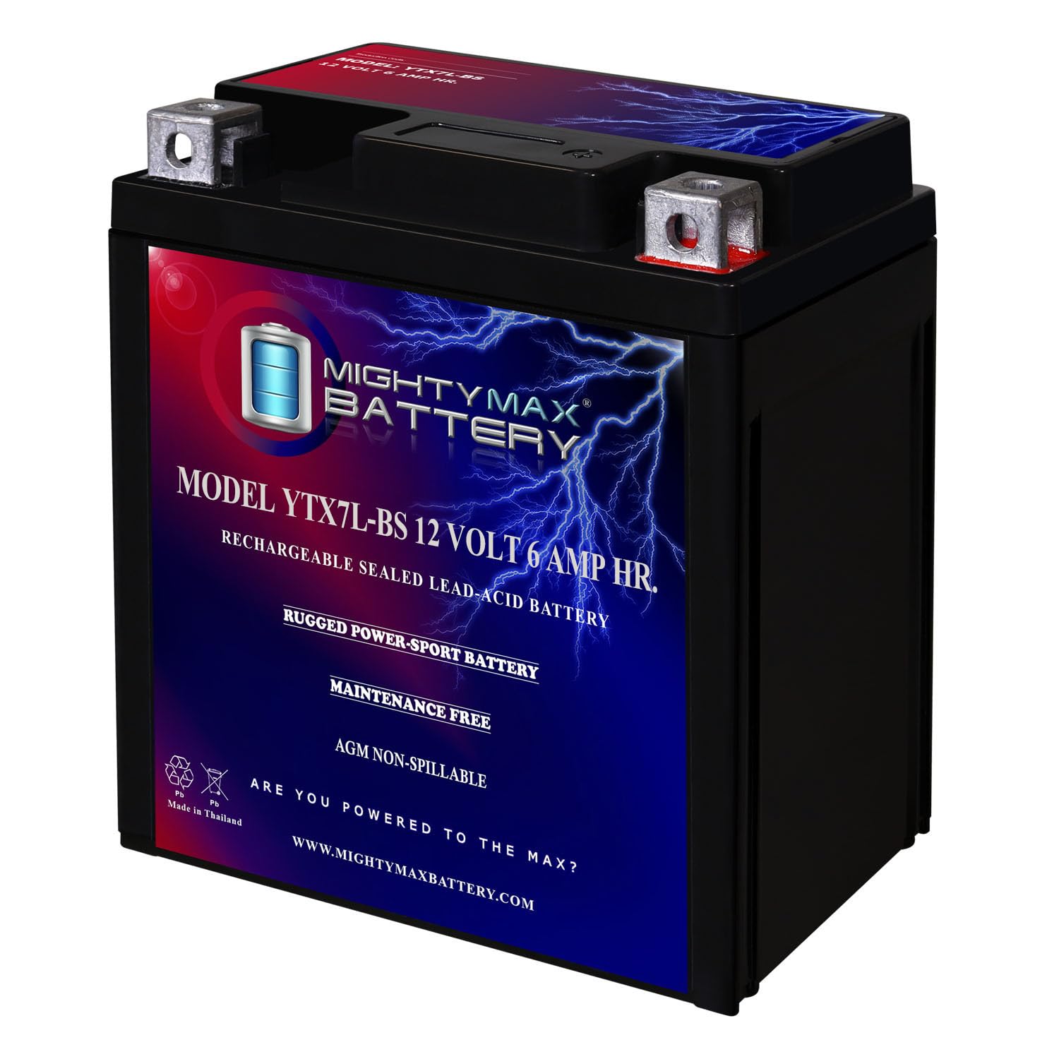 Mighty Max Battery YTX7L-BS -12 Volt 6 AH, 100 CCA, Rechargeable Maintenance Fre