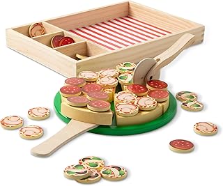 Melissa & Doug Wooden Pizza Party Play Set, 36 Self-Stick Toppings, Pizza Toy Kitchen Set & Play Kitchen Accessories, Preschool Toys for Boys & Girls 3+