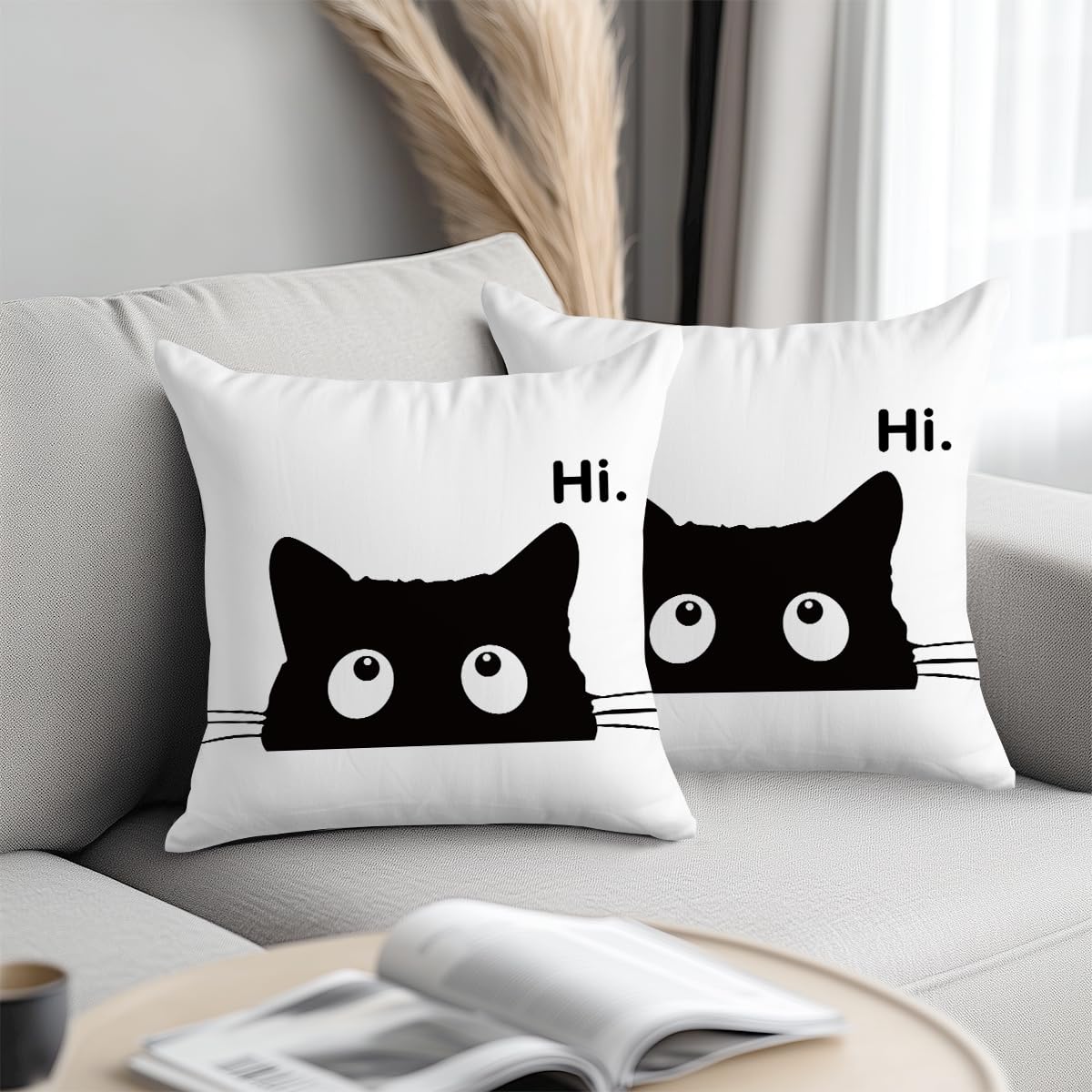 Cat Lover Pillow Covers 18 x 18 Inch 2 Pack Cat Gifts Modern Decorative Cushion 