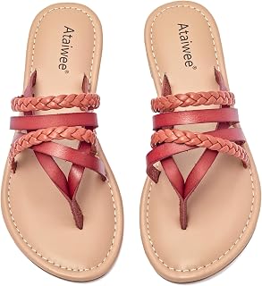 Ataiwee Women's Casual Thong Dressy Strap Flat Slide Sandals,