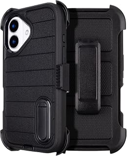 Defender Case for iPhone 16 Case with Belt Clip Holster Kickstand Black | Heavy Duty Military Grade Drop iPhone 16 Case Protective for iPhone 16Case Shockproof Phone Cover for iPhone16 Cases 6.1 inch