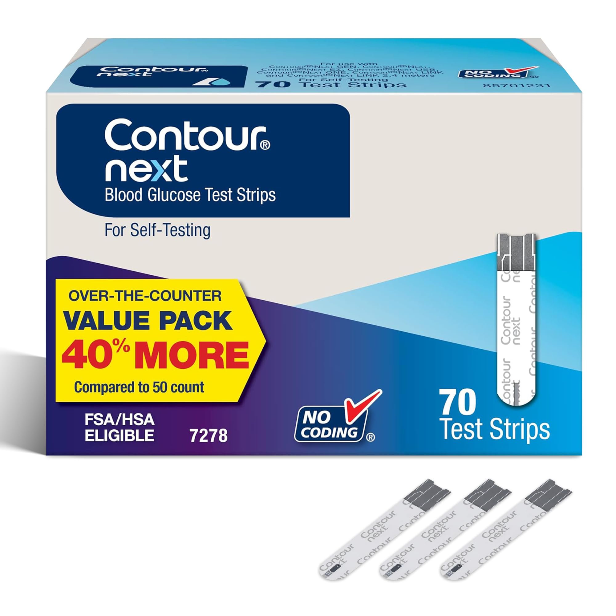 Ascensia Contour Next Blood Glucose Diabetes Test Strips, 70 Count | 1 Pack, Acc