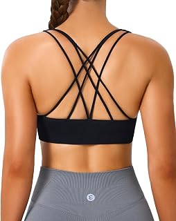 Evercute Cross Back Sport Bras Padded Strappy Medium Support Cropped Bras for Yoga Workout Fitness Bras