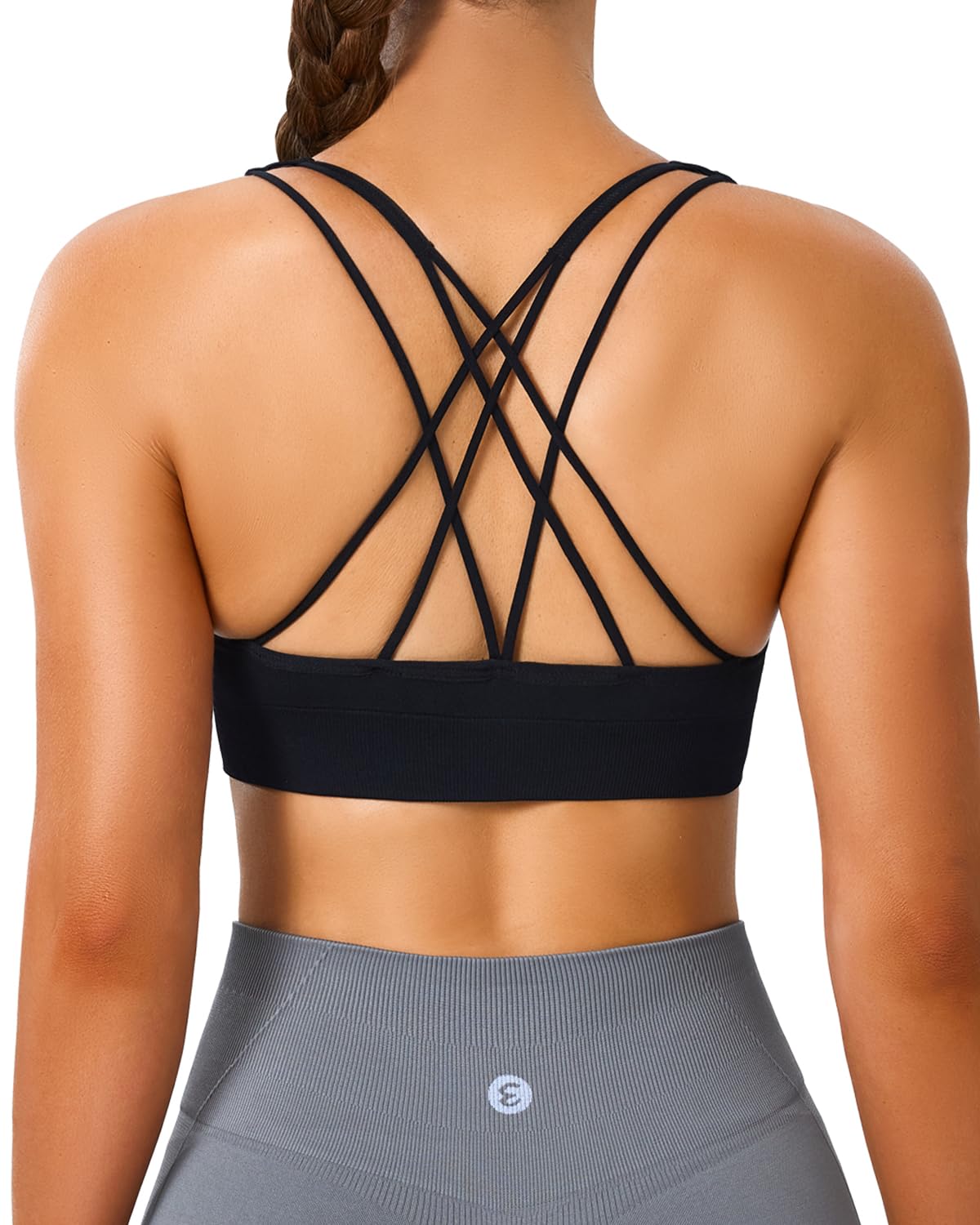 Evercute Cross Back Sport Bras Padded Strappy Medium Support Cropped Bras for Yo