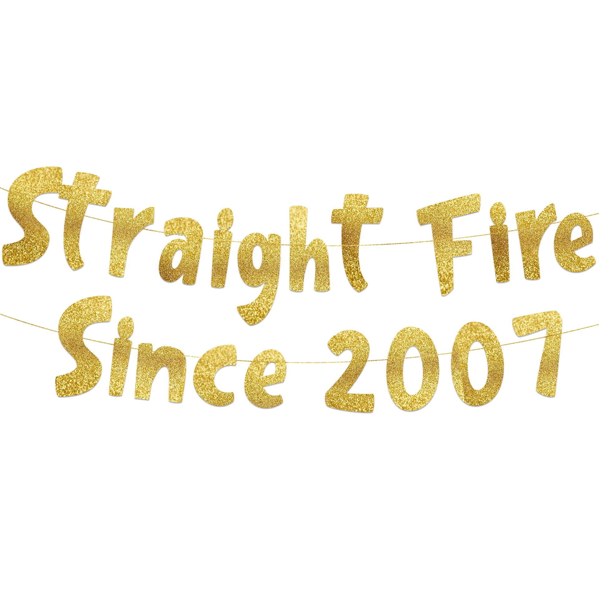19th Birthday Decorations "Straight Fire Since 2007" Gold Glitter Banner