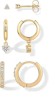 PAVOI 18K Gold Plated 3 Pairs Earrings for Women, Stud Huggie Piercing Set