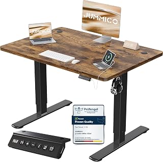 JUMMICO Scrivania Regolabile In Altezza Elettrica,100 x 60 cm,Pannello 6 Tasti Con 4 Memorie Di Altezza E Porta USB, Scrivania Da Computer Marrone,Avviso Di Pausa Per Sedentarietà