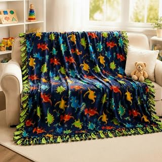 Chumia 2 Pcs/1 Set Dinosaur Tie Blankets Craft Kit 57 x 57 Inch | Dino DIY No Sew Fleece Blanket Triceratops Stegosaurus No Sew Fabric Tie Throw Craft Gift for Dinosaur Birthday Nursery Room