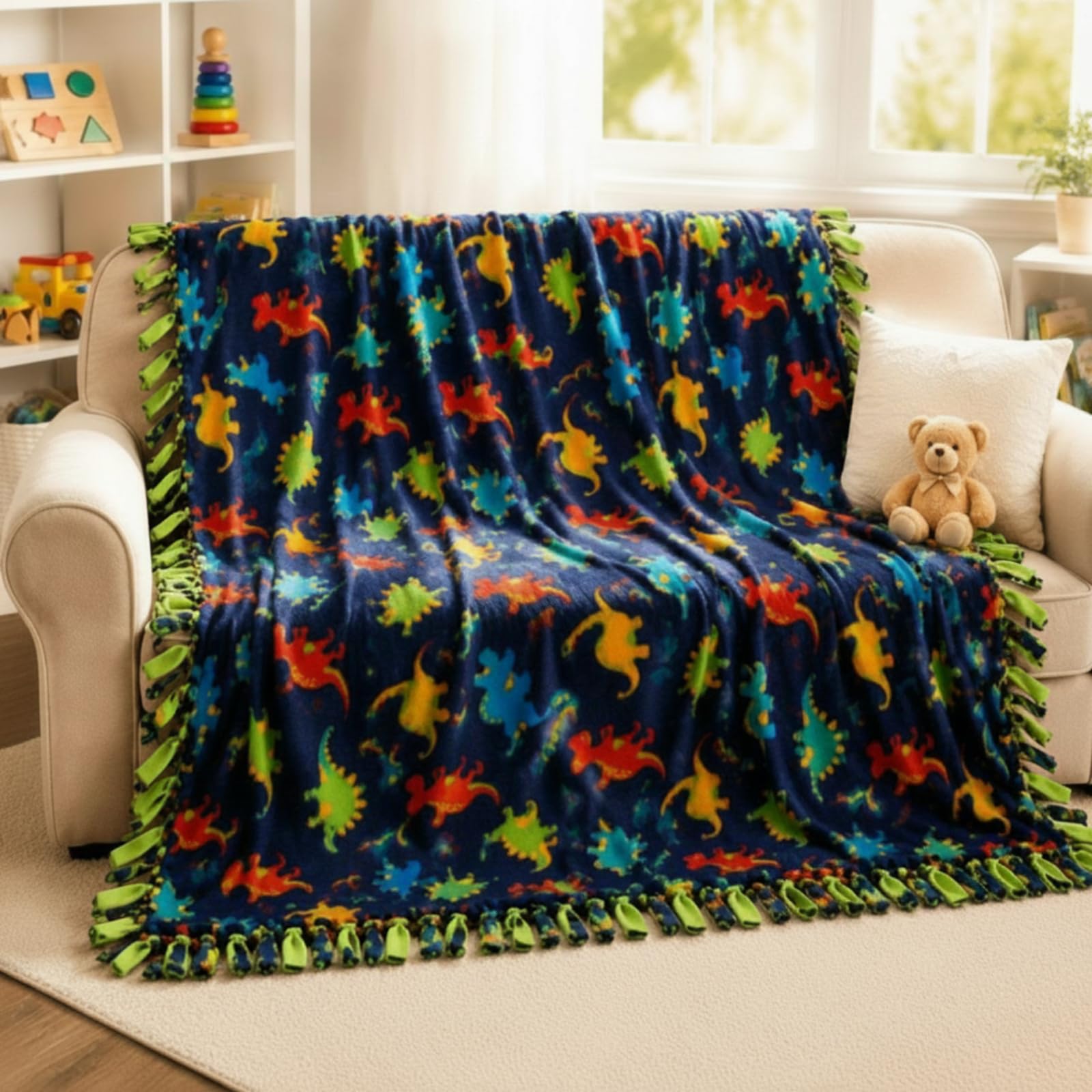 Chumia 2 Pcs/1 Set Dinosaur Tie Blankets Craft Kit 57 x 57 Inch | Dino DIY No Se