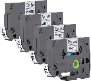 Brother Genuine P-Touch TZe-231 4-Pack Tape (TZE2314PKB) ½” (0.47” or 12mm) x 26.2 ft. (8m) Laminated Black on White, (for use with PT-D210, PT-H110, PT-D220, PT-D410, PT-D600 Label Makers)