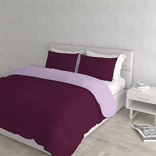 Duvet Cover Set, 100% Natural Cotton, Made in Italy, Duvet Cover Set, 250 x 200 cm with Double Flap and Pillow Cases, Double, Plum/Lilac