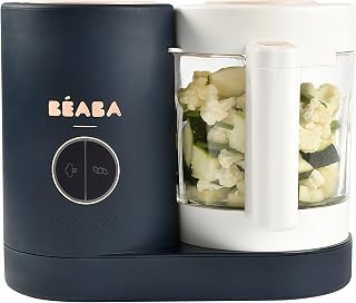 BEABA Babycook Neo, 4 in 1 Glass Baby Food Maker, Baby Food Processor, Baby Food Blender, Steams and Blends, Easy Clean Reservoir, 5.5 Cup Capacity, Midnight