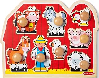 Melissa & Doug Farm Animals Jumbo Knob Wooden Peg Puzzle | 8 Jumbo Peg Pieces, Wooden Board, Farm Animal Matching, Shape Recognition, Montessori Inspired Toddler Toys for Kids, Ages 1+