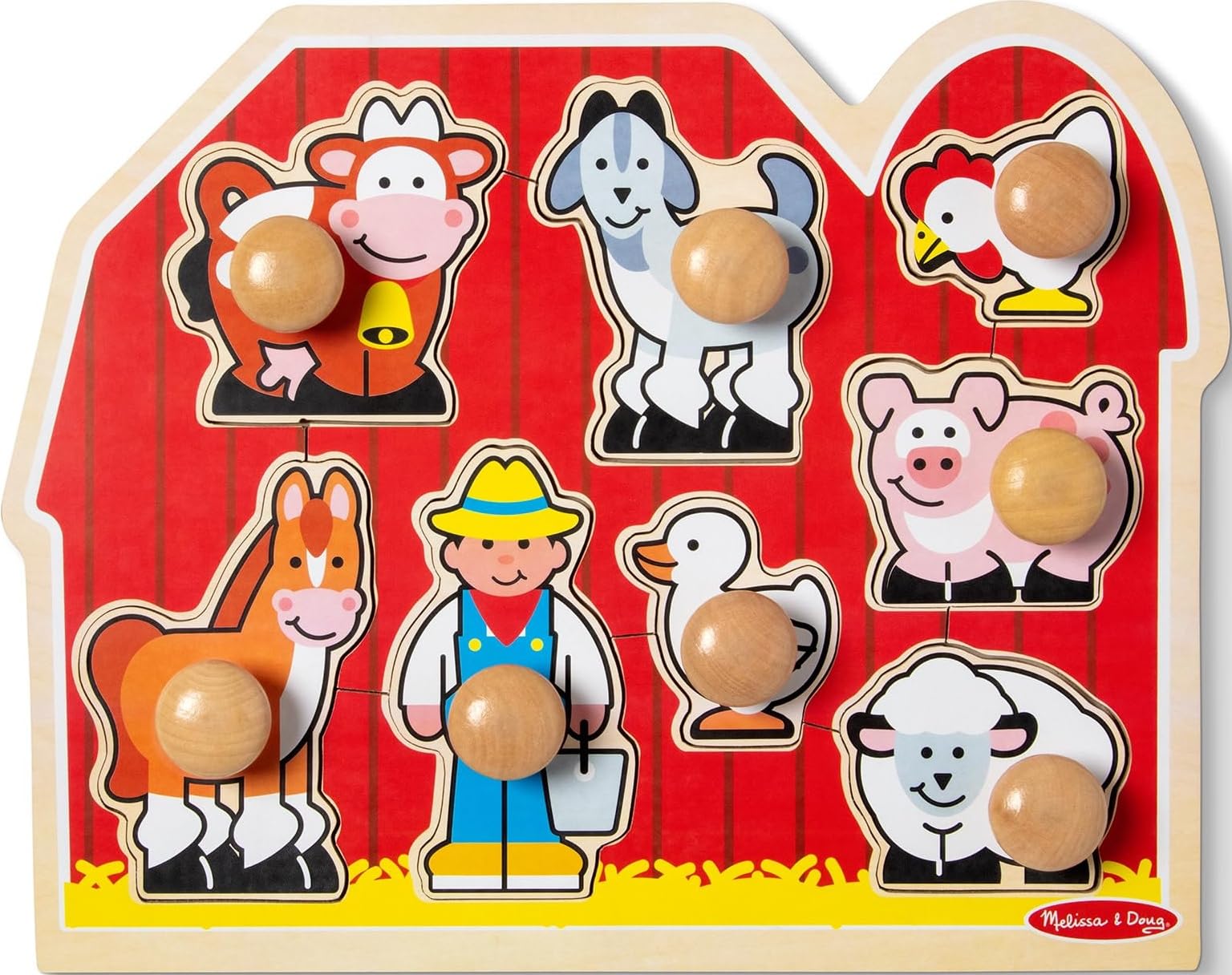 Melissa & Doug Farm Animals Jumbo Knob Wooden Peg Puzzle | 8 Jumbo Peg Pieces, W