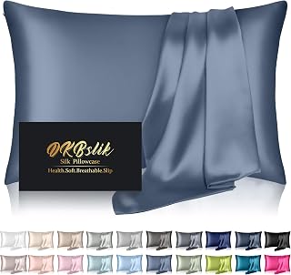 DKBslik Mulberry Silk Pillow Cases Standard Size with Zipper, Ash Blue | Silk Pillowcase for Hair and Skin, Anti Acne Cooling Sleep Both Sides Natural Silk Satin Pillow Covers, Gifts for Women Men