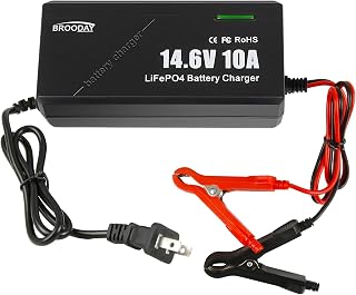 BROODAY 14.6V 10A LiFePO4 Battery Charger for 12V Lithium Iron Phosphate Batteries – Fast Charging, High Efficiency, LED Indicator, Durable Design with Overheat Protection