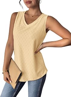 Zeagoo Eyelet Tank Tops for Women V Neck Cute Loose Summer Tops S-XXL