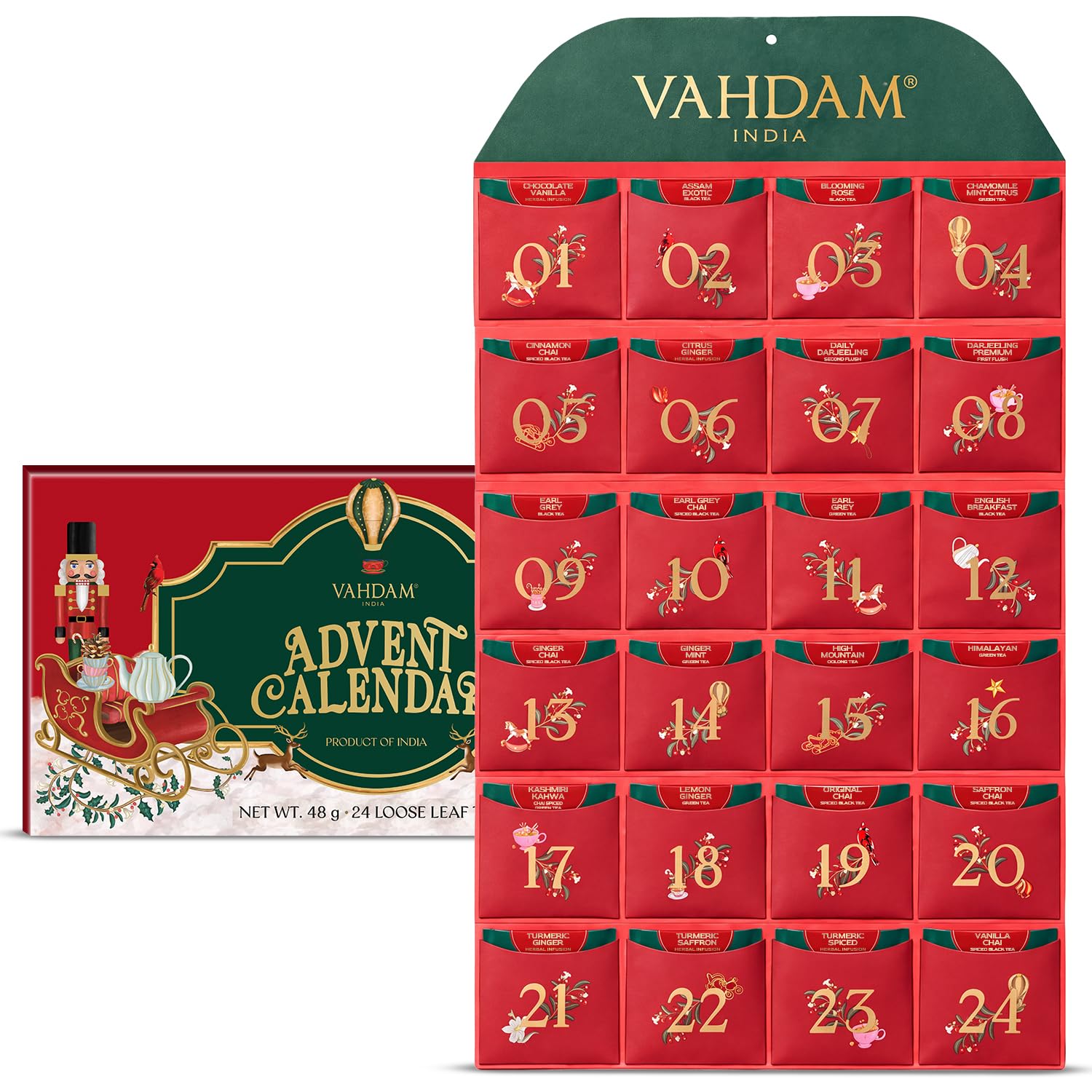 VAHDAM Tea Advent Calendar 2026 LIMITED EDITION (24 Unique Loose Leaf Teas) | Fo