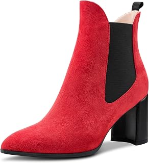 Aachcol Women's Chelsea Ankle Boots Closed Toe Slip-on Chunky Block High Heel Suede 7.5 cm