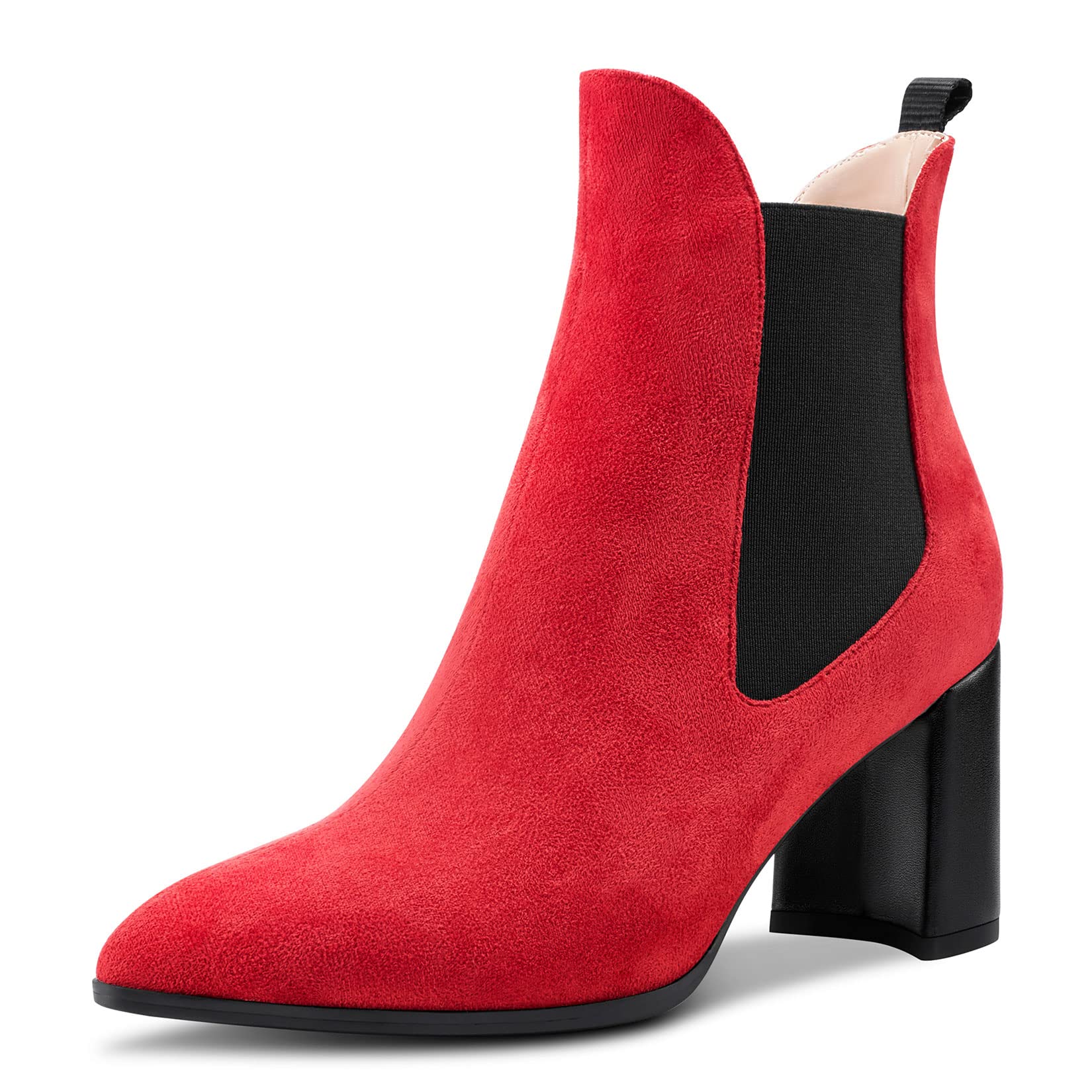 Aachcol Women's Chelsea Ankle Boots Closed Toe Slip-on Chunky Block High Heel Su