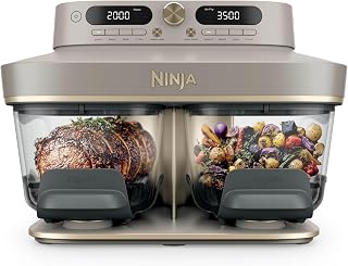 Ninja CRISPi DualZone 2-basket Glass Air Fryer, 8 Cooking Functions, Cook Two Foods at The Same Time, PFAS-Free Glass Containers, Includes Storage Lids, Stone Gold DD103UKSD1