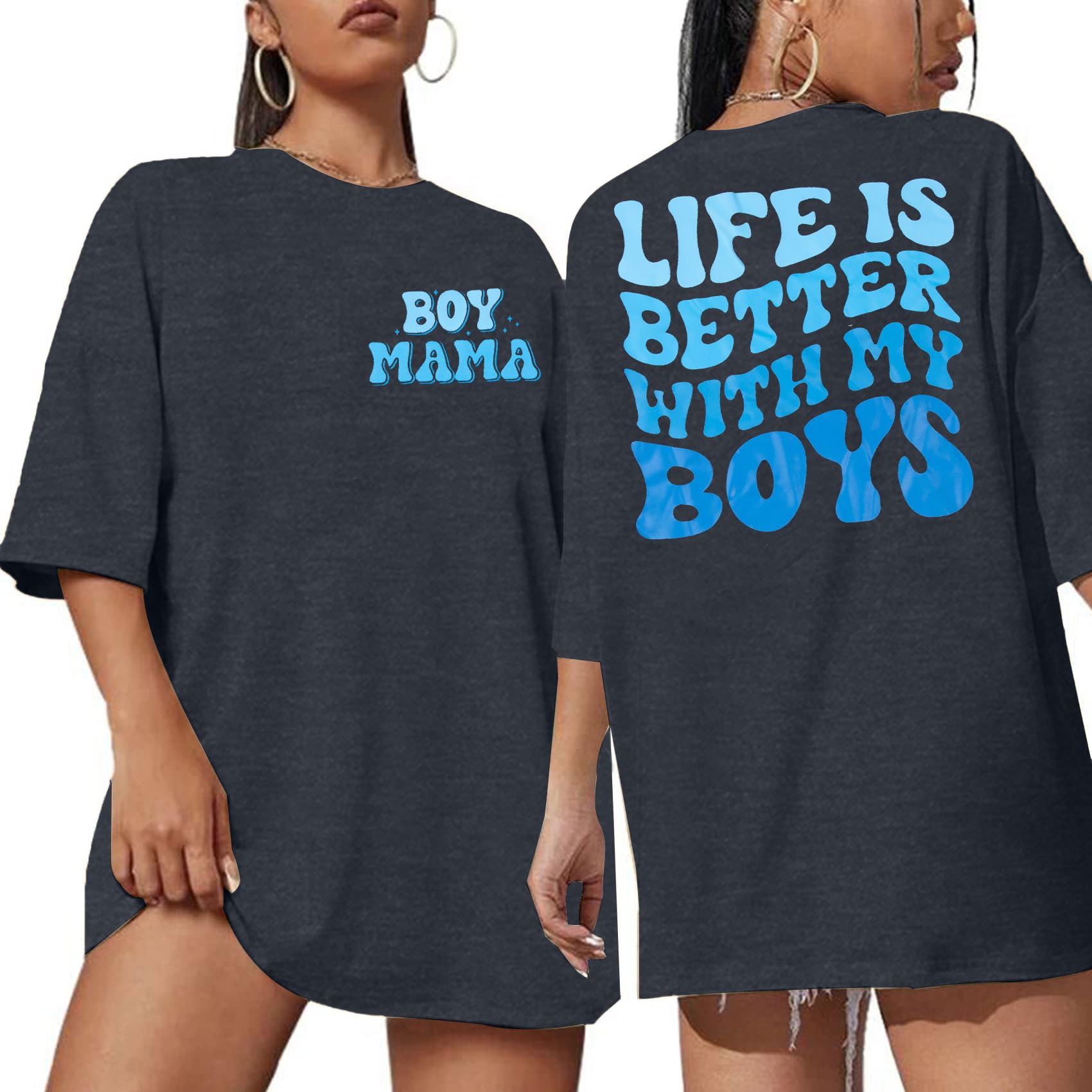 MOUSYA Boy Mom Shirt Women Oversized Mamas Boy Tshirt Funny Boy Mama Life Graphi