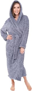Alexander Del Rossa Womens Fluffy, Fuzzy Robe for Women,Women's Long Hooded Robes, Plus Size