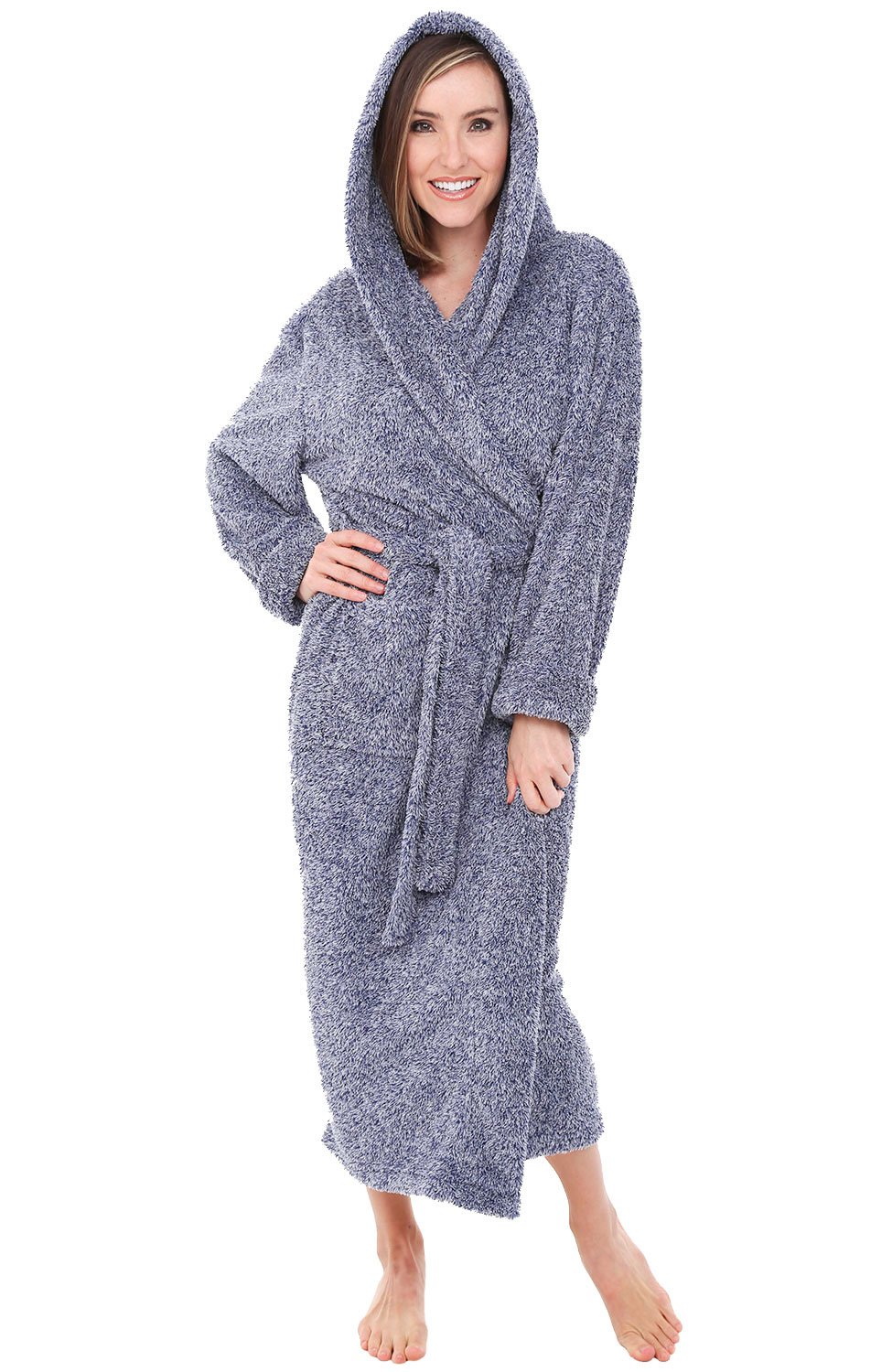 Alexander Del Rossa Womens Fluffy, Fuzzy Robe for Women,Women's Long Hooded Robe