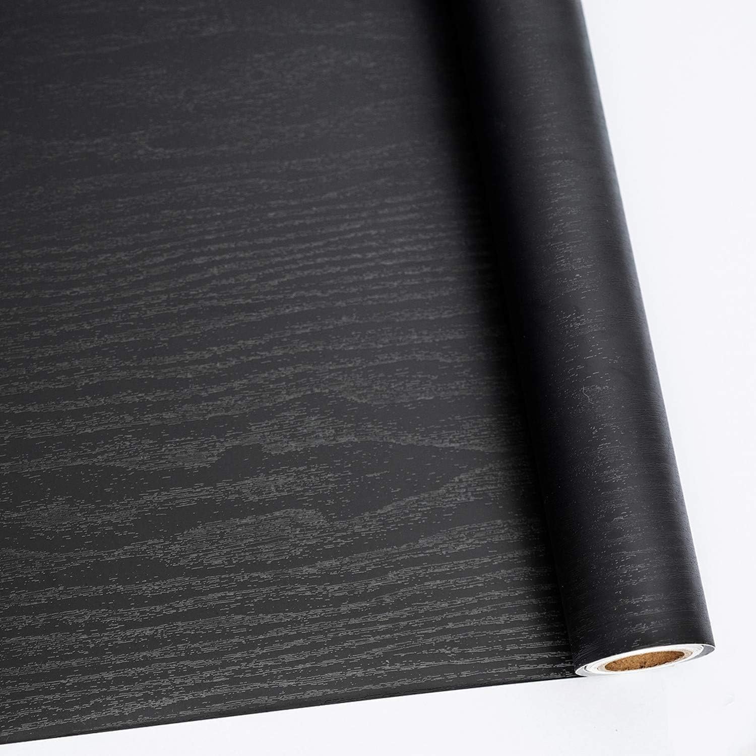 Abyssaly Black Wood Contact Paper Peel and Stick Wallpaper for Cabinets | Self-A