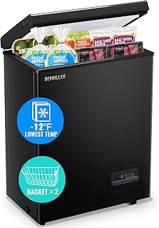 DEMULLER Chest Freezer 4.0 CU. FT Ultra-low Temperature Deep Freezers (Down to -12 ℉) with TWO Removable Baskets Accurate Display of Cabinet Temp Freestanding Black