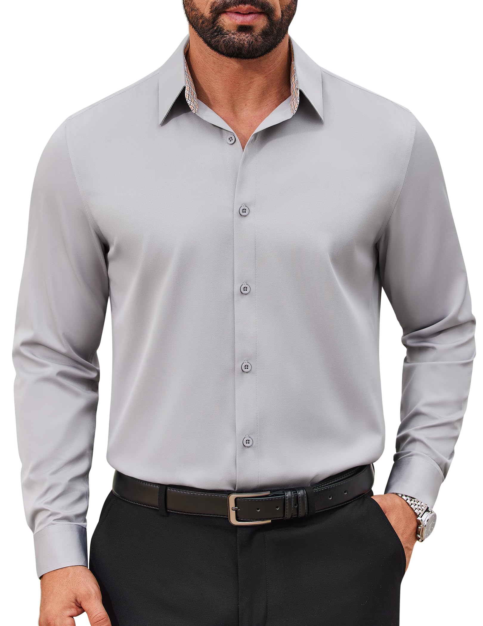COOFANDY Men's Shirt Long Sleeve Strech Business Shirt