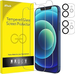 JETech Screen Protector for iPhone 12, with Camera Lens Protector, 2+2 Pack