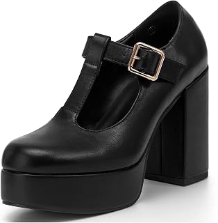 Coutgo Zapatos de vestir Mary Jane con puntera redonda y correa en T para mujer, Negro 02, 39 EU