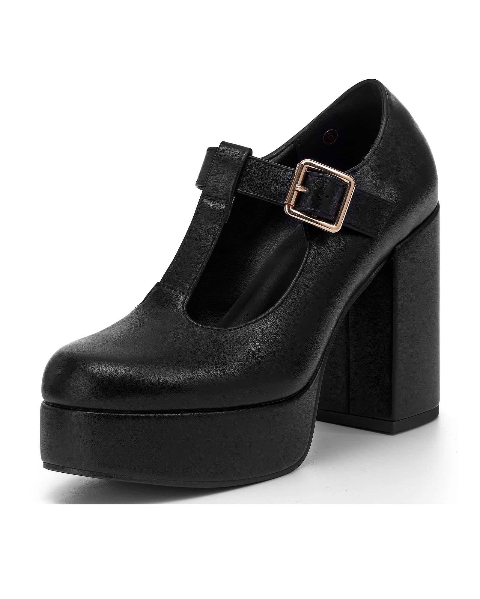 Coutgo Zapatos de vestir Mary Jane con puntera redonda y correa en T para mujer,