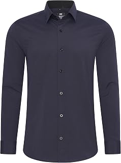 Rusty Neal Men's High Quality Slim Fit Long Sleeve Stretch Contrast Shirt Leisure Shirt