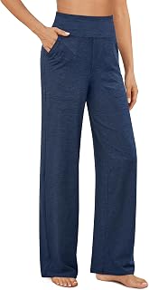 G4Free Women's Wide Leg Sports Trousers with Pockets Casual Bootcut Wide Yoga Pants Flare Leg Wide Bell Tight Elastic Gym Palazzo